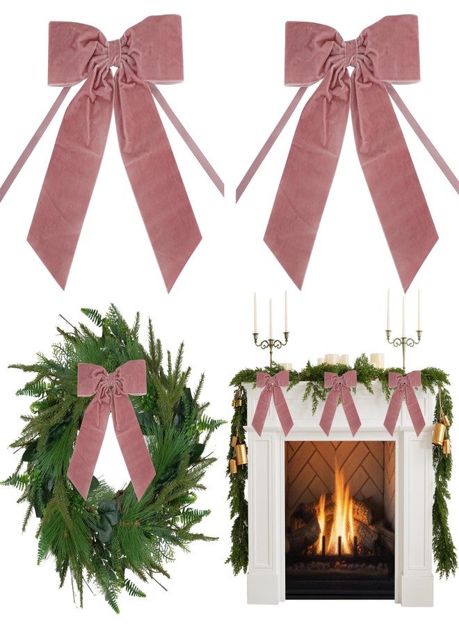 AIMUDI Pink Rosy Velvet Bows 7" Pink Premade Velvet Bows Christmas Bows for Gift Wrapping, Holiday Crafts, Wreaths, Garlands, Staircase, Home Outdoor Decor Winter Christmas Tree Decorations, 2 PCs - Image 1